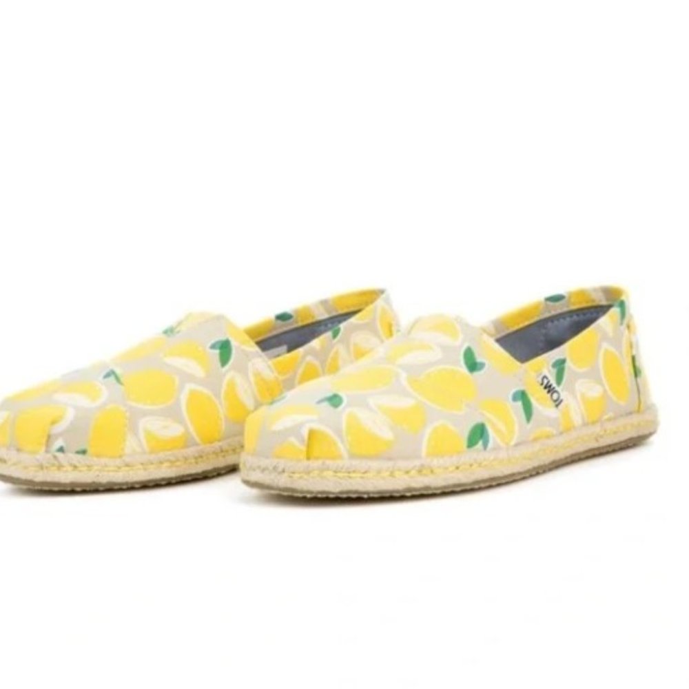TOMS Yellow Lemon Graphic Rope Sole Espadrille Slip On Shoe